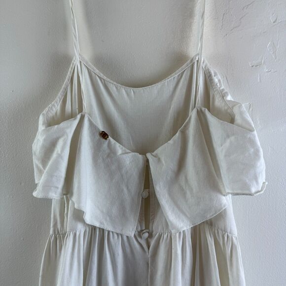 ADRIANA DEGREAS Silk & Linen Flare Dress Size M Ruffle Strappy Unlined Coastal - Picture 10 of 16
